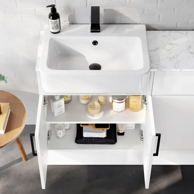 Harper Gloss White Combination Vanity Basin with Marble Top & Miami Toilet 1200mm - Black Accents