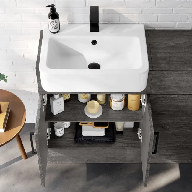 Harper Charcoal Elm Combination Vanity Basin and Aruba Toilet 1200mm - Black Accents