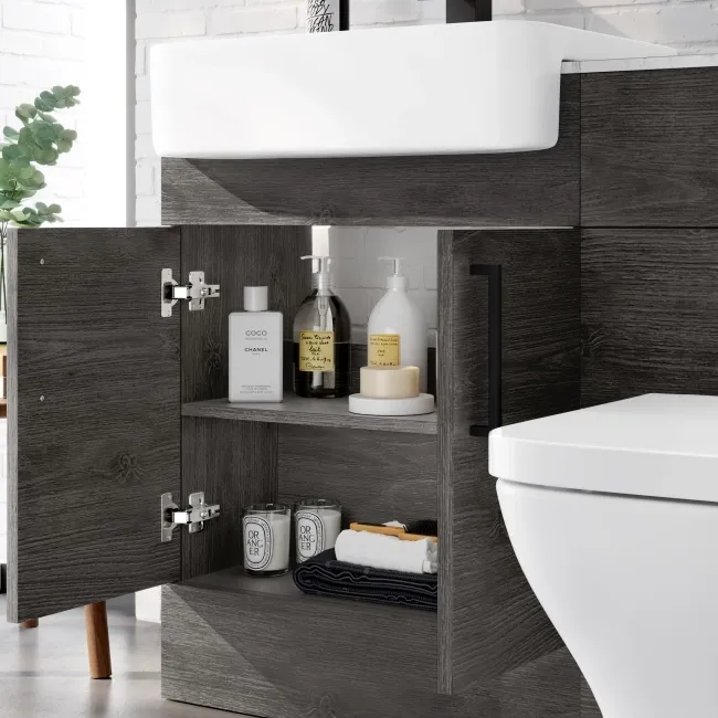 Harper Charcoal Elm Combination Vanity Basin with Marble Top & Atlanta Toilet 1200mm - Black Accents