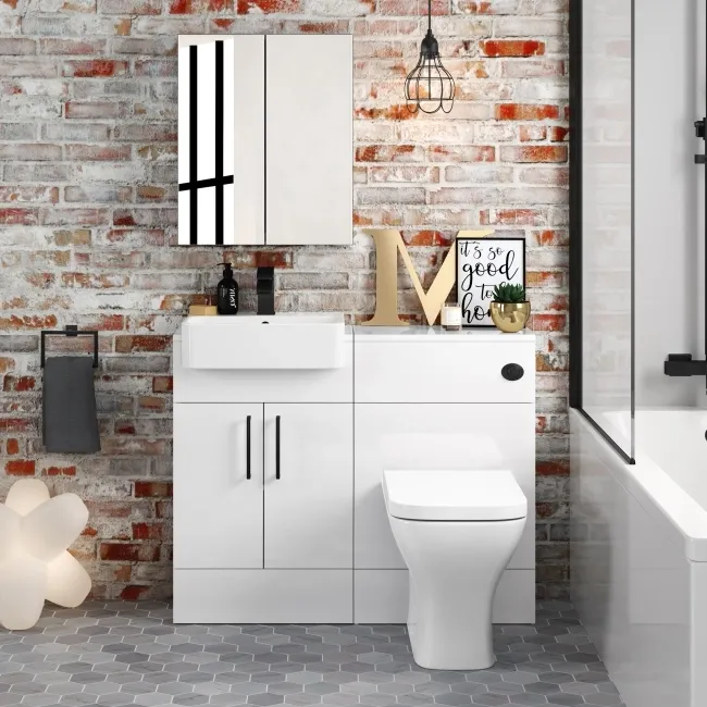 Harper Gloss White Combination Vanity Basin & Atlanta Toilet 1000mm - Black Accents