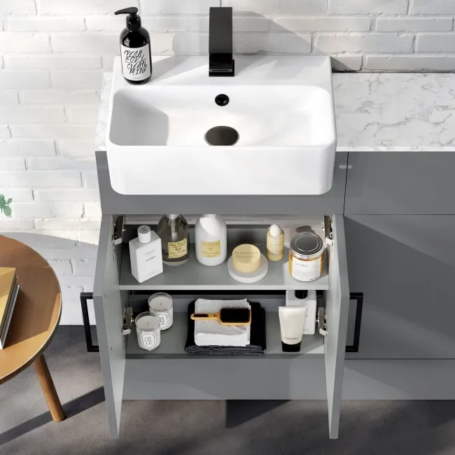 Harper Stone Grey Combination Vanity Basin with Marble Top & Aruba Toilet 1000mm - Black Accents