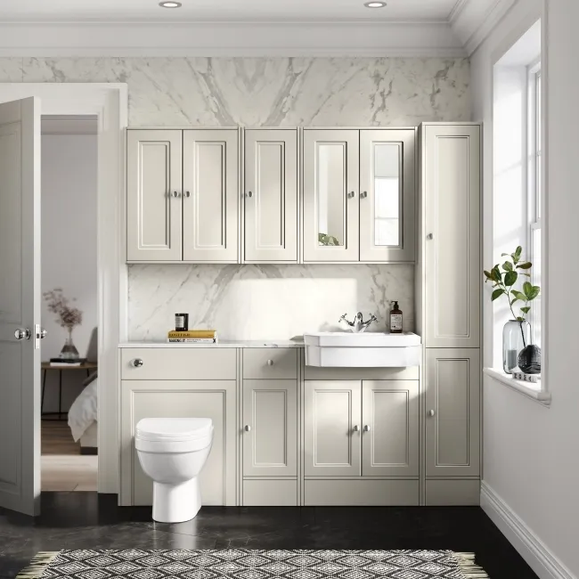 Monaco Chalk White Combination Vanity Traditional Basin with Marble Top and Seattle Toilet 1500mm
