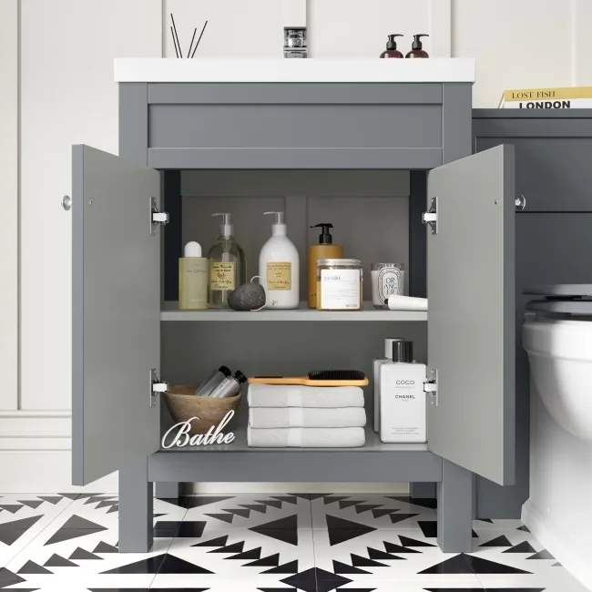 Bermuda Dove Grey Combination Vanity Basin and Hudson Toilet with Wooden Seat 1100mm