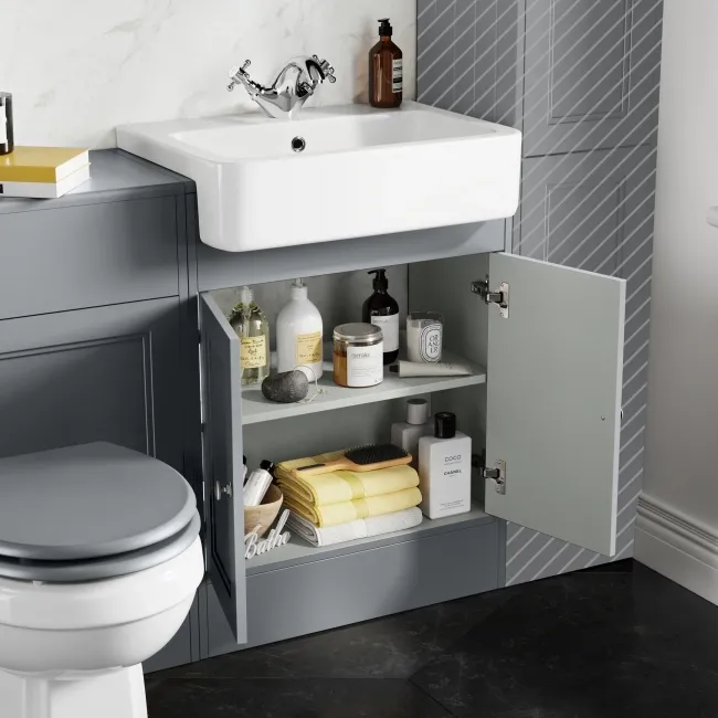 Monaco Dove Grey Combination Vanity Basin and Hudson Toilet with Wooden Seat 1200mm
