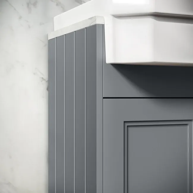 Monaco Dove Grey Combination Vanity Traditional Basin with Marble Top & Hudson Toilet with Wooden Seat 1500mm