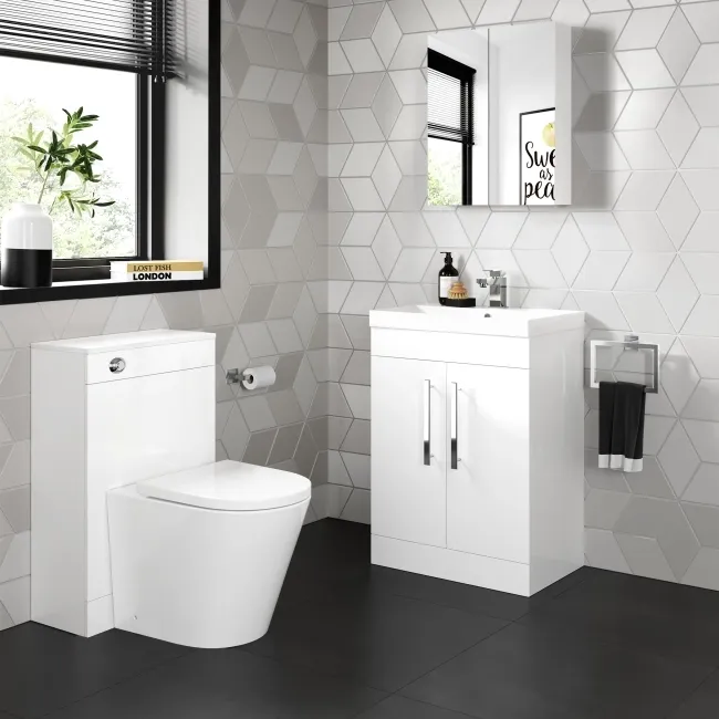 Avon & Trent Gloss White Slimline Back To Wall Unit and Boston Toilet