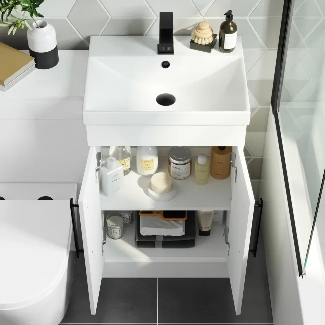 Avon Gloss White Combination Vanity Basin and Boston Toilet 1000mm - Black Accents