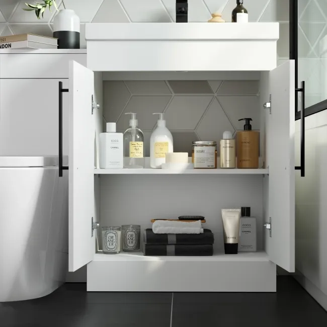 Avon Gloss White Combination Vanity Basin and Boston Toilet 1100mm - Black Accents