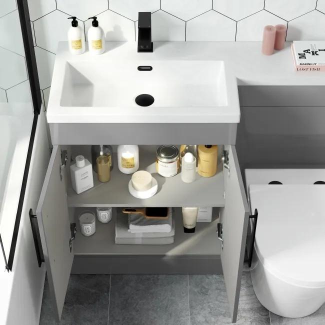 Avon Stone Grey Combination Vanity Basin and Boston Toilet 1100mm - Black Accents - Left Handed