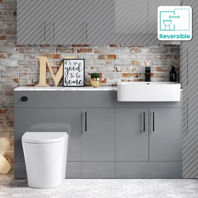 Harper Stone Grey Combination Vanity Basin with Marble Top & Boston Toilet 1500mm - Black Accents