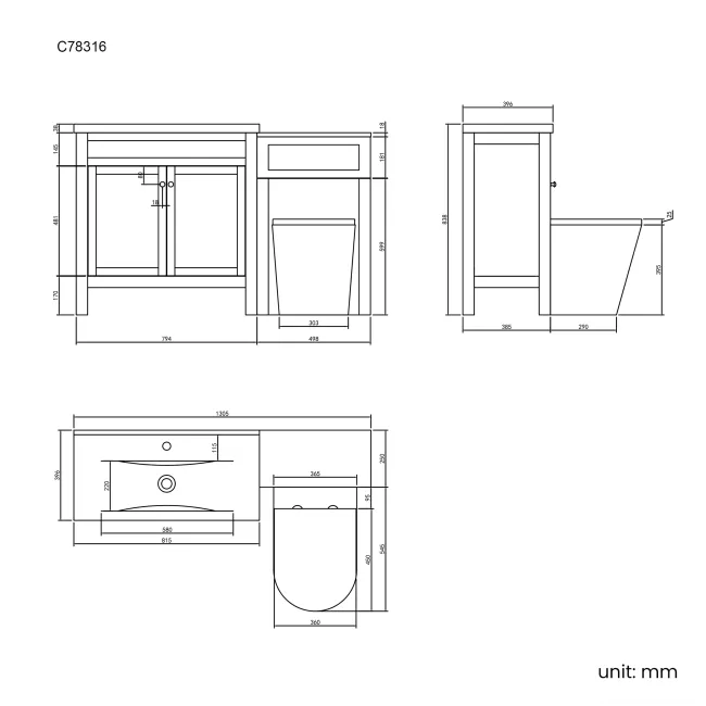 Bermuda Dove Grey Combination Vanity Basin and Boston Toilet 1300mm