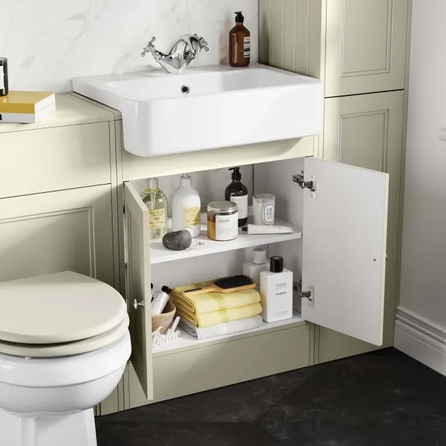 Monaco Chalk White Combination Vanity Basin and Hudson Toilet with Wooden Seat 1200mm