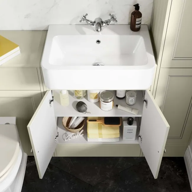 Monaco Chalk White Combination Vanity Basin and Hudson Toilet with Wooden Seat 1200mm