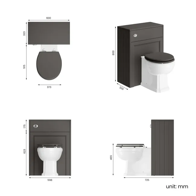 Traditional Graphite Grey Back To Wall Unit and Hudson Toilet with Wooden Seat