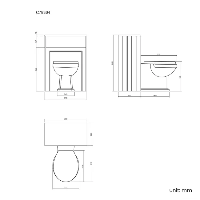 Traditional Graphite Grey Back To Wall Unit and Hudson Toilet with Wooden Seat
