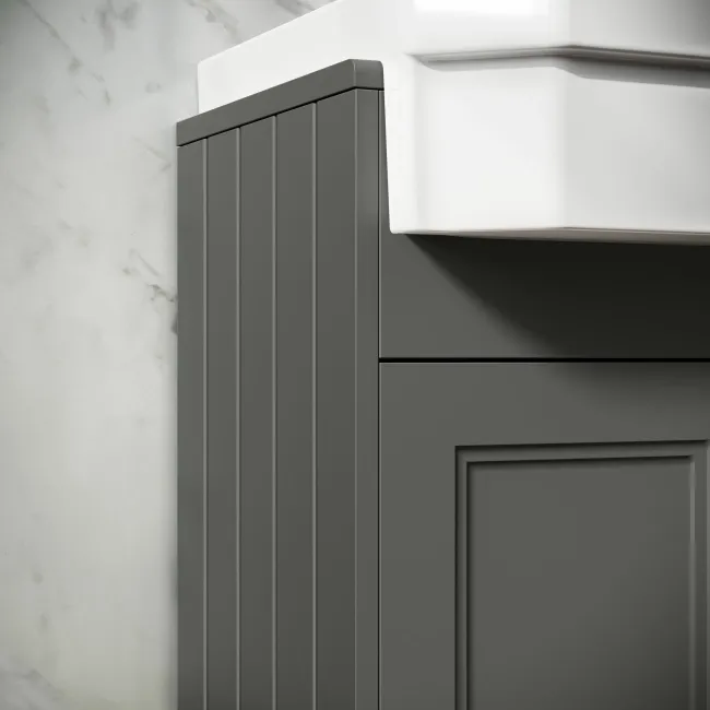 Monaco Graphite Grey Combination Vanity Traditional Basin and Hudson Toilet with Wooden Seat 1500mm