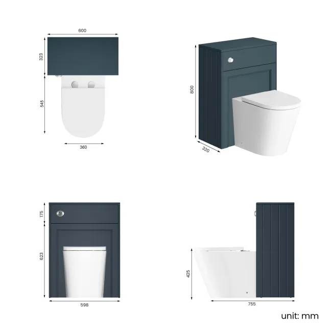 Traditional Inky Blue Back To Wall Unit and Boston Toilet