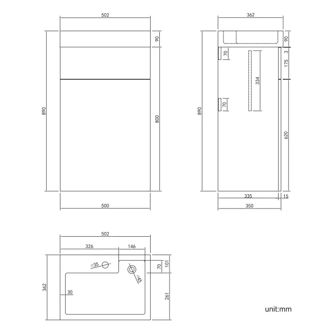 Ohio Gloss White 2-In-1 Combined Wash Basin & Back To Wall Unit 500mm
