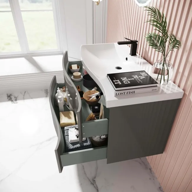 Bali Tungsten Grey Wall Hung Basin Drawer Vanity 1000mm - Left Handed
