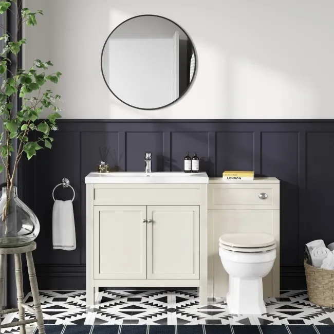 Bermuda Chalk White Combination Vanity Basin and Hudson Toilet with Wooden Seat 1300mm