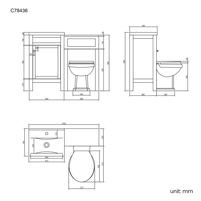 Bermuda Graphite Grey Combination Vanity Basin and Hudson Toilet with Wooden Seat 1000mm
