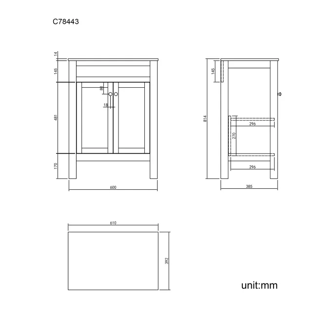Bermuda Inky Blue Cabinet with Marble Top 600mm - Excludes Counter Top Basin