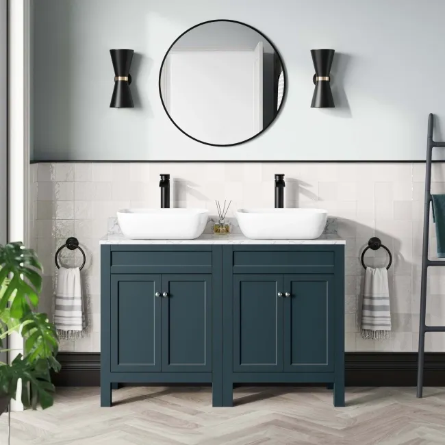 Bermuda Inky Blue Vanity with Marble Top & Curved Counter Top Basin 1200mm