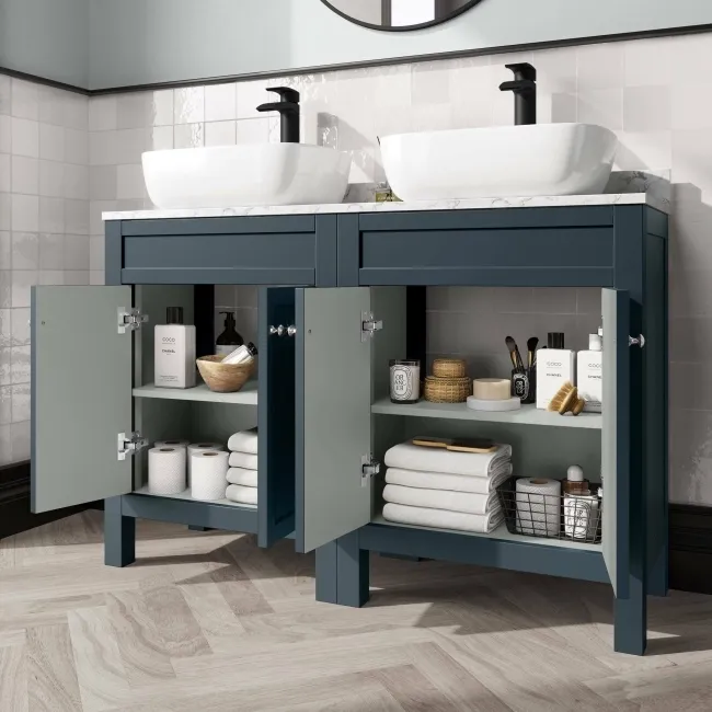 Bermuda Inky Blue Vanity with Marble Top & Curved Counter Top Basin 1200mm