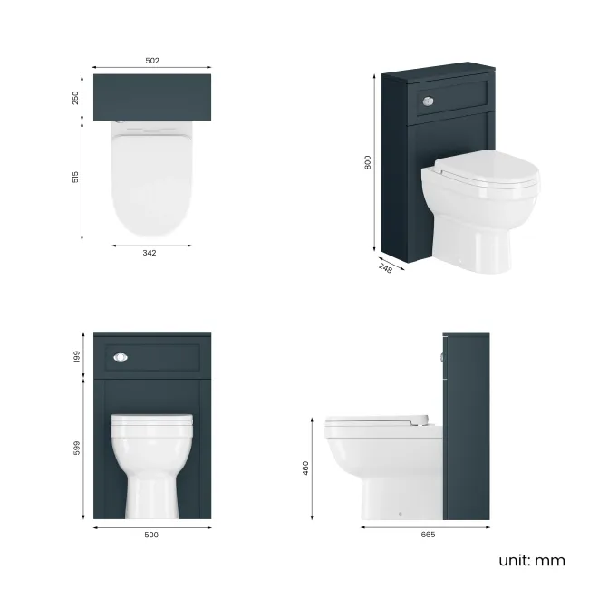 Bermuda Traditional Inky Blue Slimline Back To Wall Unit and Seattle Toilet