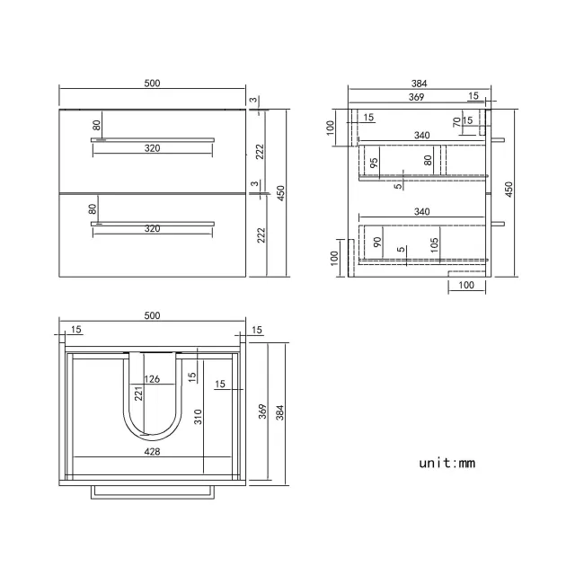 Elba Graphite Grey Wall Hung Basin Drawer Vanity 500mm - Brushed Brass Accents