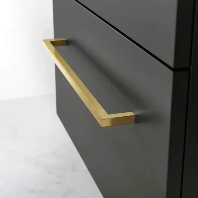 Elba Graphite Grey Wall Hung Drawer Vanity with Marble Top & Curved Counter Top Basin 600mm - Brushed Brass Accents