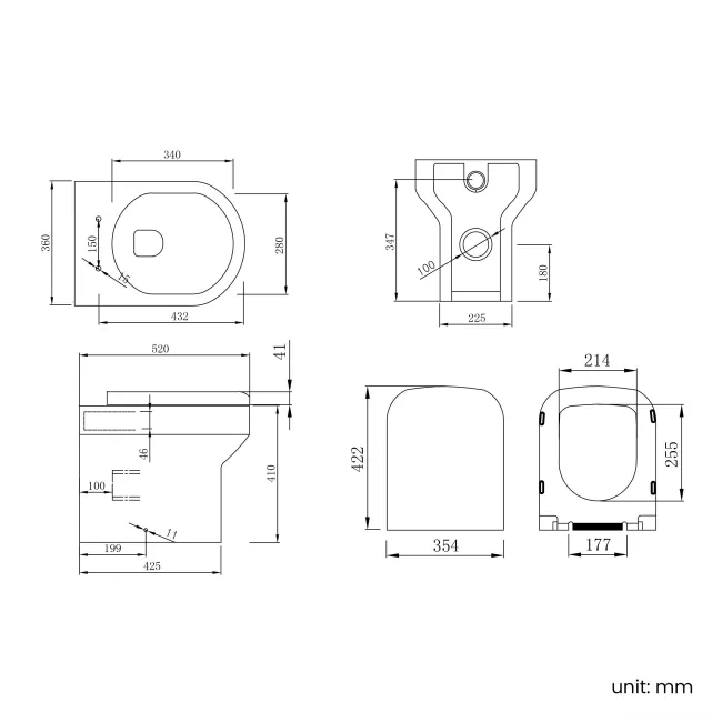 Corsica Curved Inky Blue Slimline Back To Wall Unit and Denver Toilet