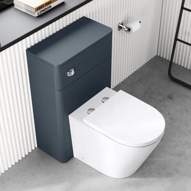 Corsica Curved Inky Blue Slimline Back To Wall Unit and Boston Toilet