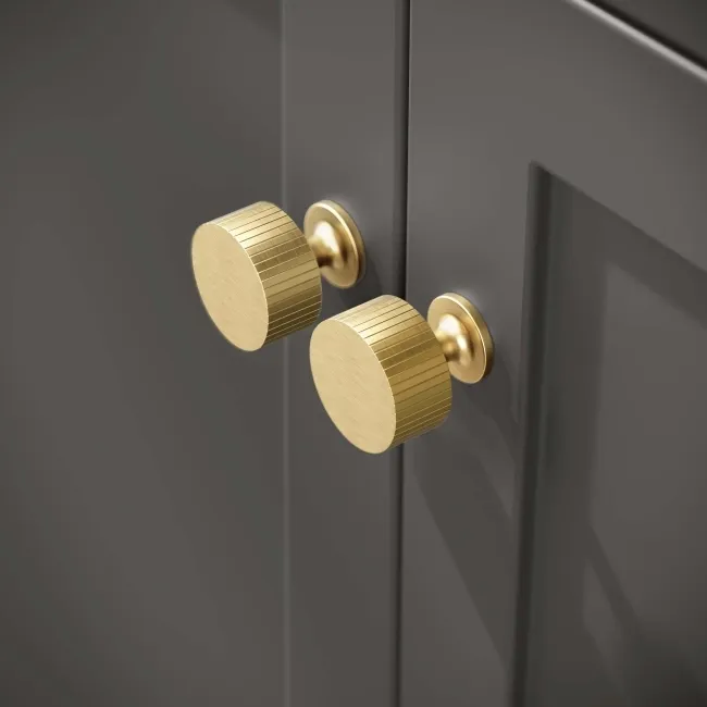 Bermuda Graphite Grey Vanity with Marble Top & Curved Counter Top Basin 800mm - Brushed Brass Accents