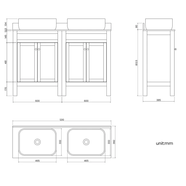 Bermuda Graphite Grey Vanity with Marble Top & Curved Counter Top Basin 1200mm - Brushed Brass Accents