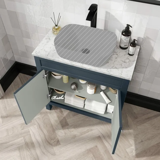 Bermuda Inky Blue Cabinet with Marble Top 800mm - Excludes Counter Top Basin