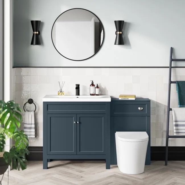 Bermuda Inky Blue Combination Vanity Basin and Boston Toilet 1300mm
