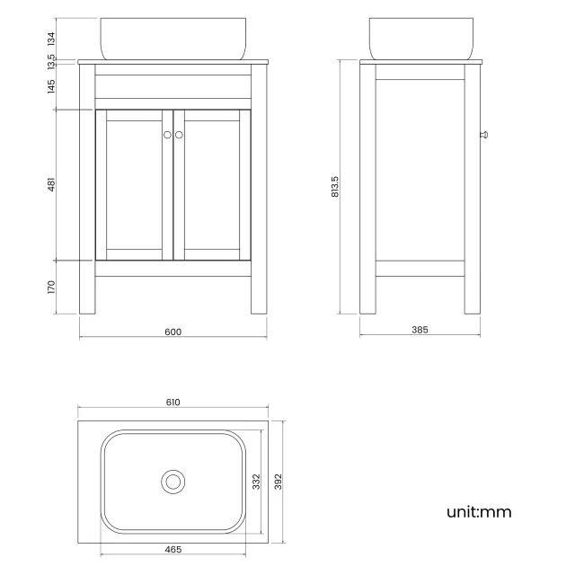 Bermuda Midnight Green Vanity with Marble Top & Curved Counter Top Basin 600mm