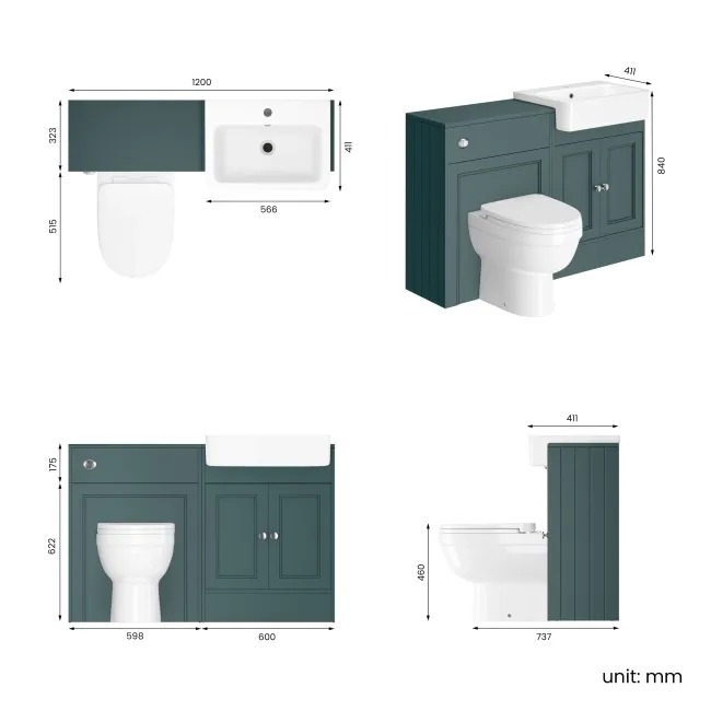 Monaco Midnight Green Combination Vanity Basin and Seattle Toilet 1200mm