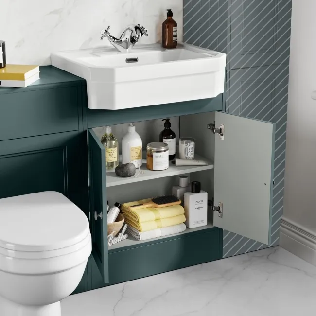 Monaco Midnight Green Combination Vanity Traditional Basin and Seattle Toilet 1200mm