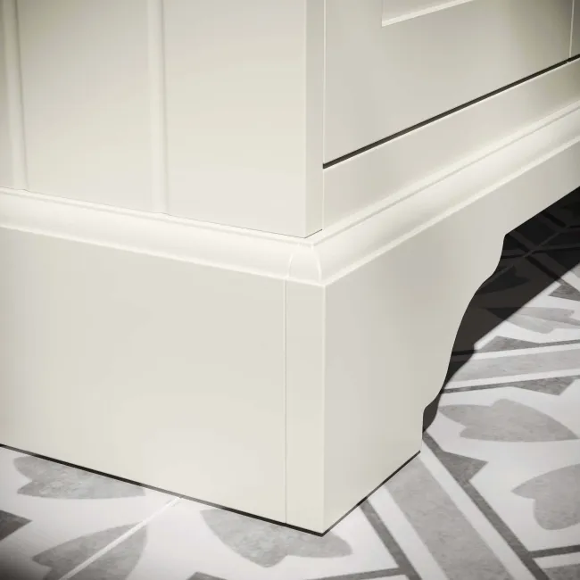 Lucia Chalk White Vanity with Oak Effect Top & Curved Counter Top Basin 640mm - Brushed Brass Accents