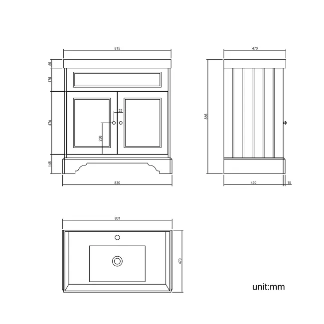 Lucia Chalk White Basin Vanity 830mm - Brushed Brass Accents
