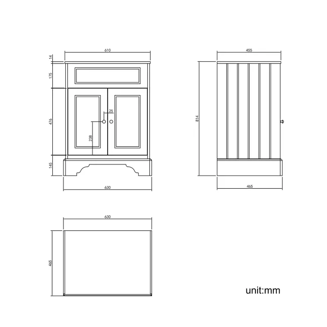 Lucia Graphite Grey Cabinet with Marble Top 640mm (Excludes Counter Top Basin) - Brushed Brass Accents
