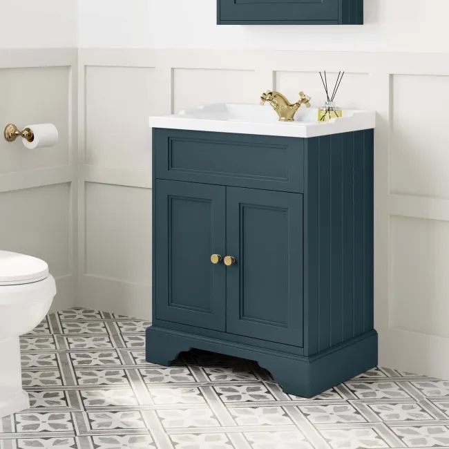 Lucia Inky Blue Basin Vanity 630mm - Brushed Brass Accents