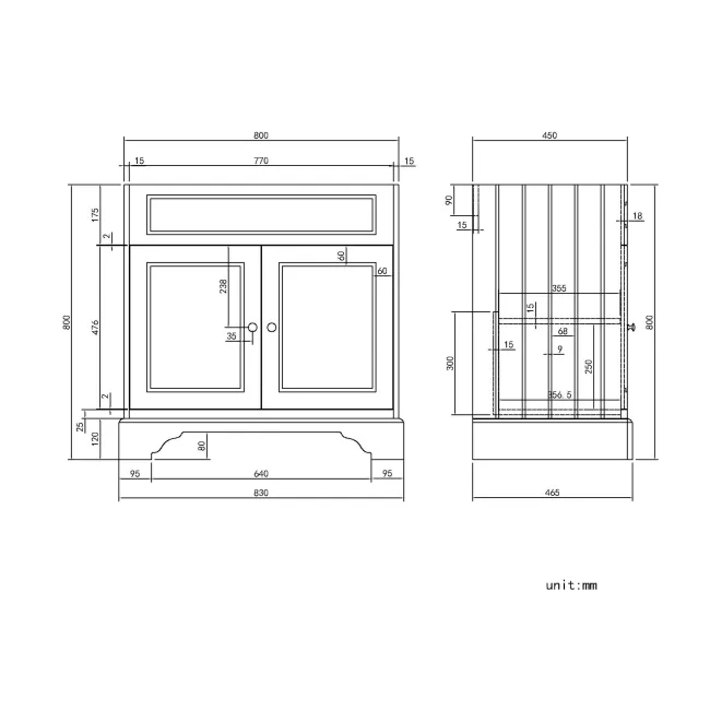 Lucia Inky Blue Cabinet with Oak Effect Top 840mm (Excludes Counter Top Basin) - Brushed Brass Accents