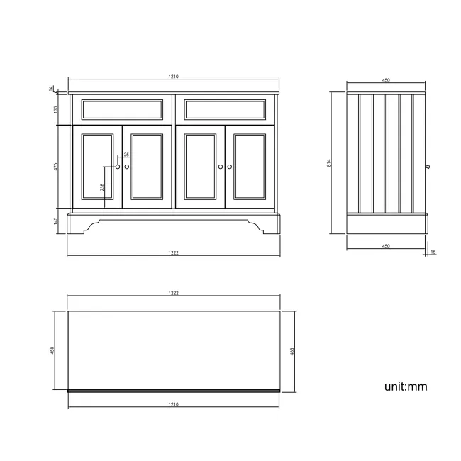 Lucia Inky Blue Cabinet with Marble Top 1200mm (Excludes Counter Top Basins) - Brushed Brass Accents