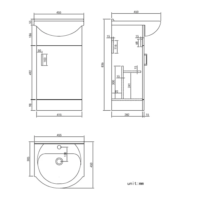 Quartz Stone Grey Cloakroom Vanity with Semi Recessed Basin 450mm
