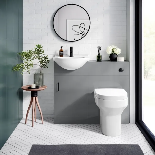 Quartz Stone Grey Combination Vanity Basin and Denver Toilet 950mm - Black Accents