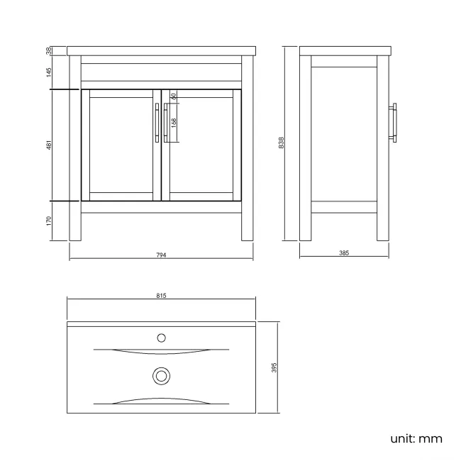 Bermuda Dove Grey Basin Vanity 800mm - Brass Knurled Handles