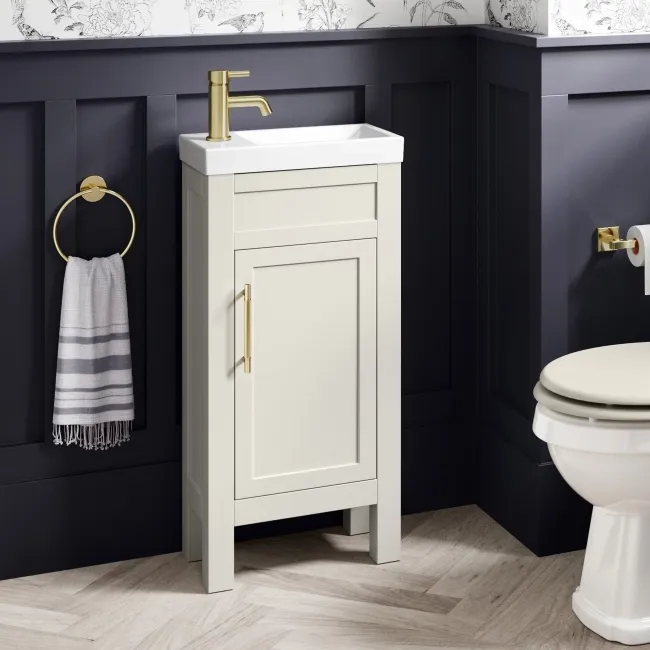 Bermuda Chalk White Cloakroom Basin Vanity 400mm - Brass Knurled Handles